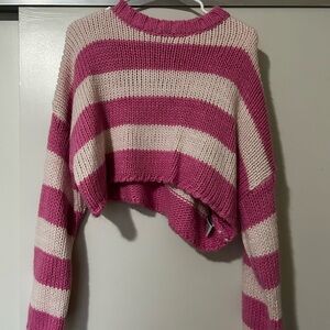 Edikted Pink and Cream Striped Sweater